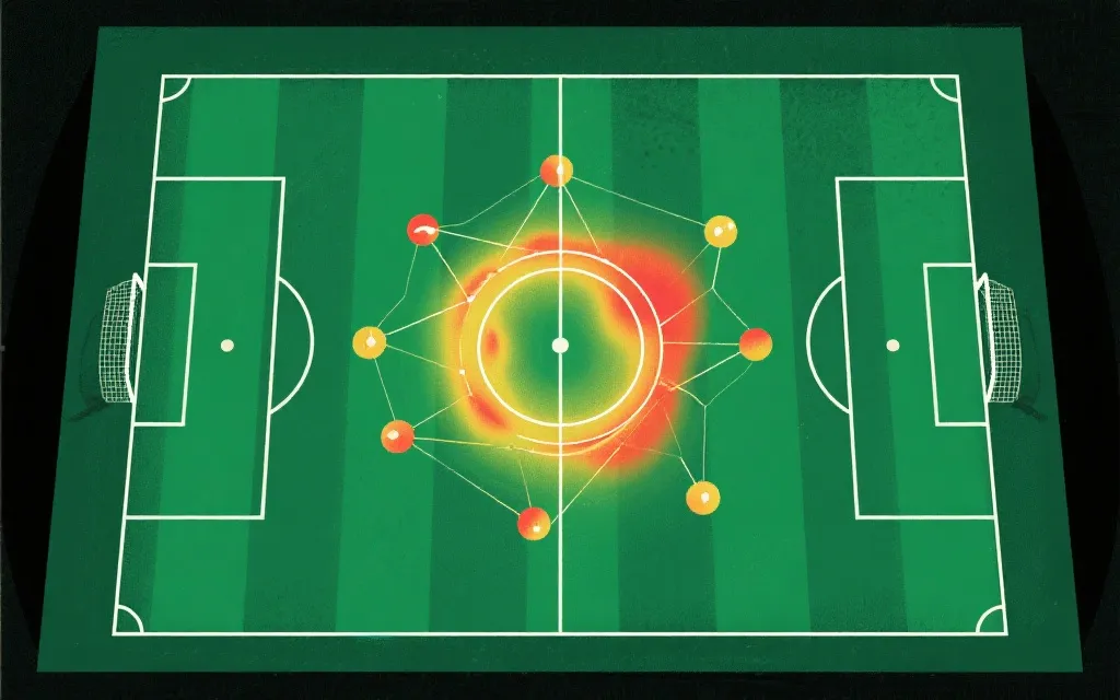 战术分析画面：足球场俯视图与数据面板叠加的可视化界面
